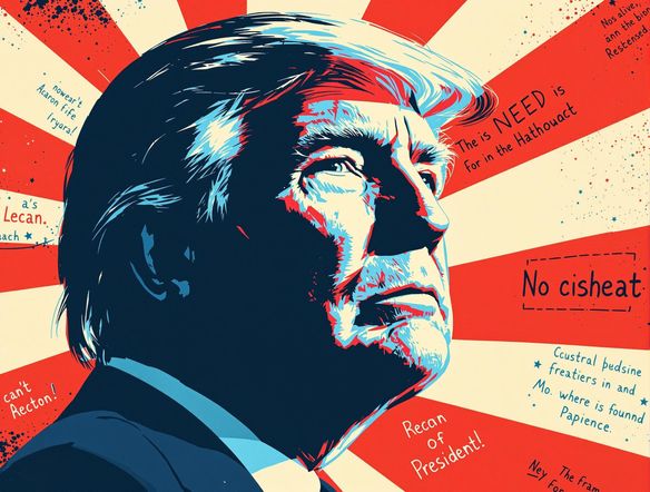 A powerful and confident presidential campaign sign with a portrait of the candidate looking determined. Use a classic color scheme of red, white, and blue. The sign should emphasize key campaign slogans and promises in a clear, readable font.