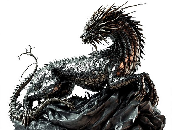 A detailed digital bronze artwork depicting a mythical creature, showcasing the texture and depth achieved through the lost-wax casting technique, elegant pose, dramatic lighting.