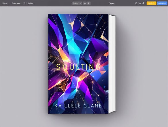 A vibrant and modern ebook cover design, abstract shapes and bold typography, suitable for a fantasy novel, online design tool interface visible in background.