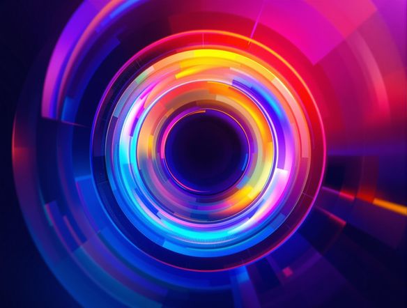 A vibrant, abstract circle logo design, iridescent colors, smooth gradients, modern, professional, high resolution.