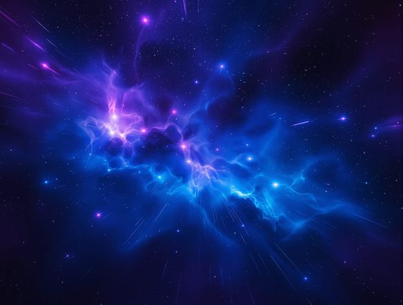 Abstract light trail art resembling a cosmic nebula, vibrant blues and purples, long exposure photography style, AI generated.