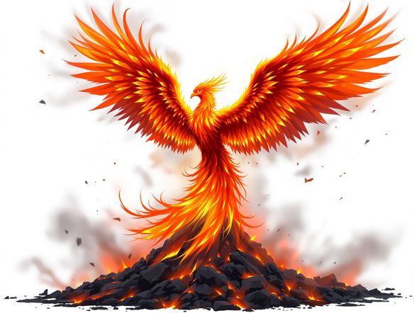 A majestic phoenix rising from ashes, intricate fiery feathers, vibrant orange and red hues, ethereal glow, digital fantasy art, trending on ArtStation.