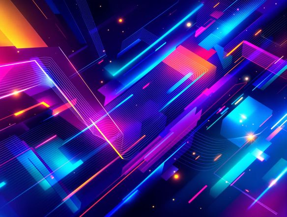 A vibrant and dynamic banner with abstract geometric shapes and glowing lines, generated art, AI-powered cover creator, modern design, high resolution.