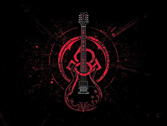 A dynamic rock band logo featuring a stylized electric guitar intertwined with a bold, interlocking monogram. Use a high-contrast color palette, such as black and crimson, to evoke a sense of power and rebellion. Add subtle grunge textures for a vintage, authentic feel.