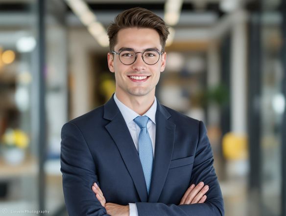 A professional portrait, soft lighting, blurred background, adding artist watermark generator, modern style, depth of field, watermark png generator, linkedin profile, confident expression.