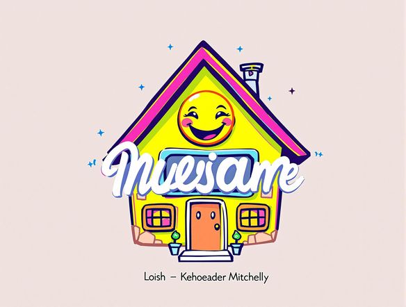 A vibrant, cartoon-style real estate logo featuring a house with a smiling sun. Bold colors, clean lines, reminiscent of a cartoon network logo generator style. Incorporate a playful font for the company name. High resolution, digital art.