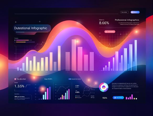 A vibrant and modern infographic showcasing statistical data with clean icons and charts, a visual data generator concept, professional infographic creator tool.