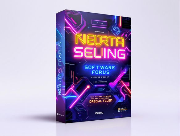 A vibrant, futuristic title card design featuring bold typography and dynamic shapes. Render the title card on a sleek, modern software box mockup. Include abstract neon elements and a sense of depth.