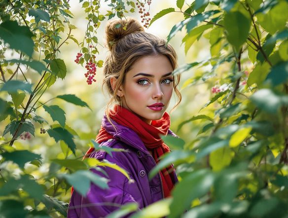 A visually stunning profile photo utilizing a split-complementary color scheme. Feature shades of green, red, and purple in a surreal, dreamlike portrait. Detailed and artistic.