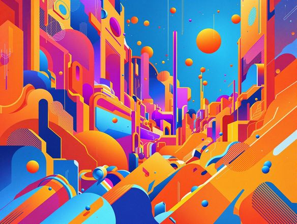 A vibrant, abstract profile image showcasing complementary colors. Use shades of blue and orange in a modern, geometric design. High resolution, digital art.