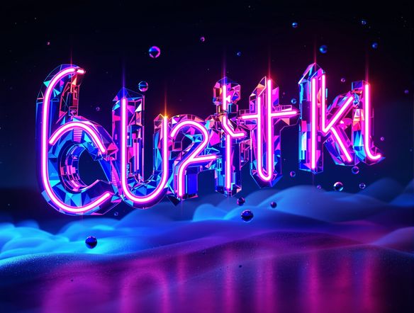 A vibrant, abstract 3D lettering composition with glowing neon edges, floating in a dark, cosmic background. Use the online 3D type design tool.