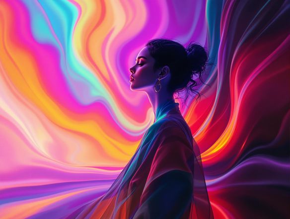 Abstract gradient background with flowing colors merging seamlessly, digital art.