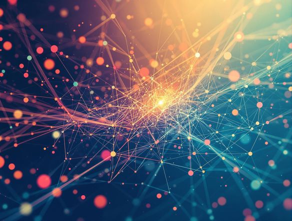 Abstract vector illustration featuring interconnected nodes and lines, with a color scheme inspired by a name color generator. Use a color hex code generator to ensure harmonious and visually appealing gradients. Futuristic and dynamic, rendered in high resolution.