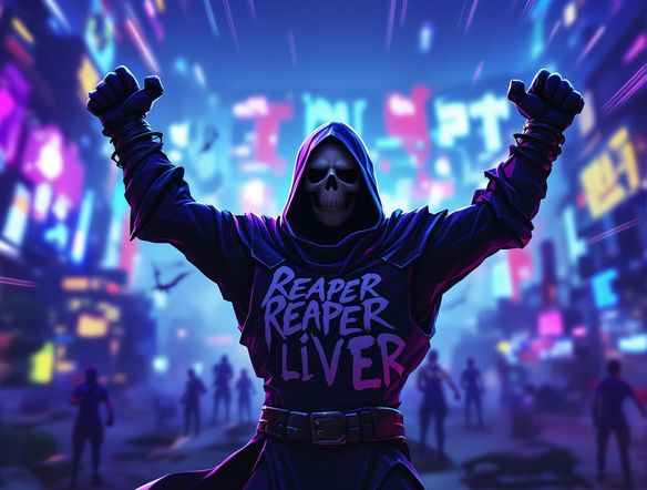 A dynamic Fortnite scene featuring a popular character in a victorious pose, set against a vibrant, action-packed background with bold, stylized text overlay.