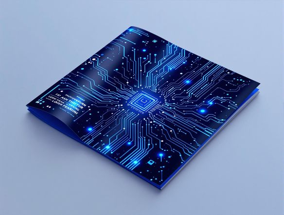 A vibrant circuit board with glowing pathways forming an abstract brochure design, showcasing innovation and connectivity.