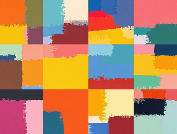 An array of twelve carefully curated color palettes displayed on a modern, minimalist art canvas, each palette radiating a unique mood and style.