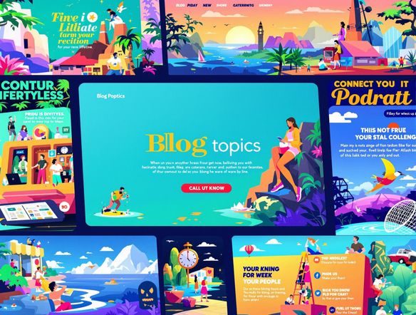 A vibrant video montage showcasing various blog topics, seamlessly transitioning with smooth animations. Include text overlays highlighting key points and a call to action to visit the blog. Energetic and upbeat background music.