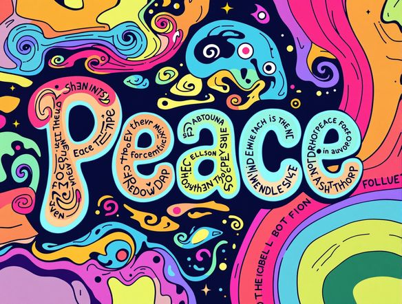 A vibrant, psychedelic font design featuring swirling colors and bold, rounded letters. Imagine a groovy font saying 'Peace' in a 1970s-inspired style, perfect for a music festival poster.