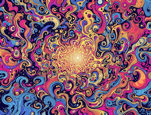 Psychedelic groovy font art, vibrant colors, swirling patterns, retro vibes, detailed and high resolution.
