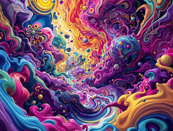 A vibrant, abstract desktop wallpaper featuring swirling colors and geometric shapes. High resolution, 8k, ultra-detailed. Inspired by modern art and digital design. Perfect for a computer screen.