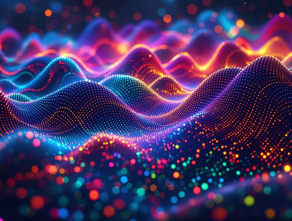 Abstract art representing a year's worth of music listening habits, incorporating sound waves and colorful data visualizations. Spotify Wrapped theme, dynamic lighting, high detail, trending on artstation.