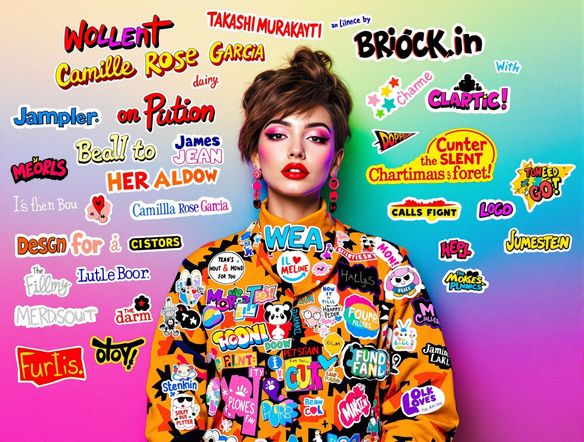 A vibrant collage of unique fonts and typography elements, with stickers showcasing various design styles, set against a gradient background.