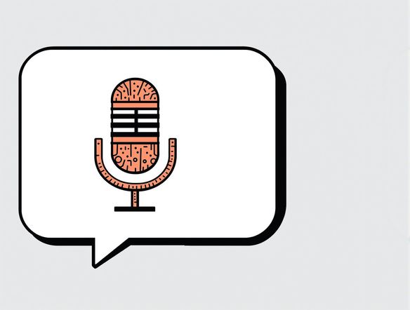 A minimalist yet striking podcast logo featuring a stylized microphone within a speech bubble. Use a bold color scheme with a modern, clean font. The logo should evoke a sense of conversation, innovation, and audio excellence.