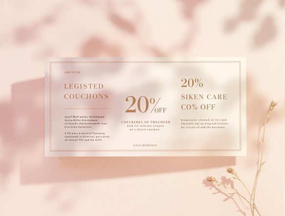 A beautifully designed coupon featuring a minimalist aesthetic, soft pastel colors, and a clear, easy-to-read font. The coupon showcases a 20% discount on a luxury skincare product.
