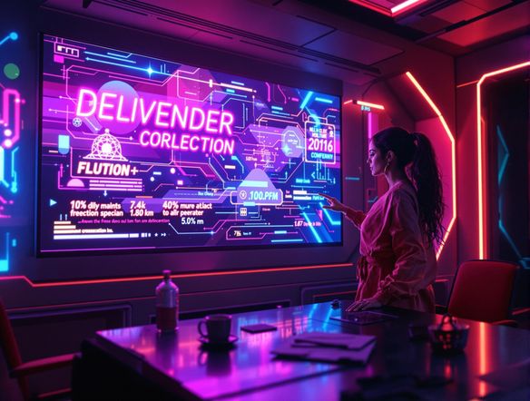 A vibrant slideshow featuring neon text and dynamic graphics, symbolizing innovation and engagement.