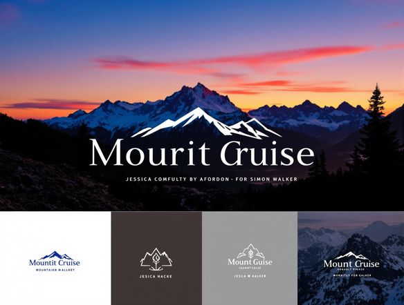 Generate a sleek watermark logo for a nature photographer. The logo should incorporate a silhouette of a mountain range and a subtle, elegant font. The design should be easily readable when overlaid on various images.