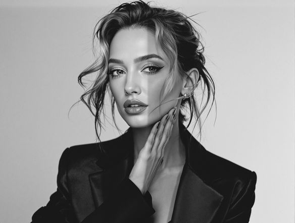A beautifully rendered black and white portrait of a modern influencer, exuding confidence and style. Soft lighting, subtle details, and a focus on expression. Use the black and white picture generator to create a sophisticated social media presence.