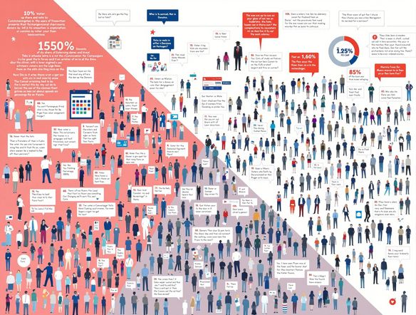 Create an ER diagram illustrating a presidential campaign's data infrastructure. Include entities like 'Voters', 'Donations', 'Volunteers', and their relationships. Style: Clean, modern, data visualization.