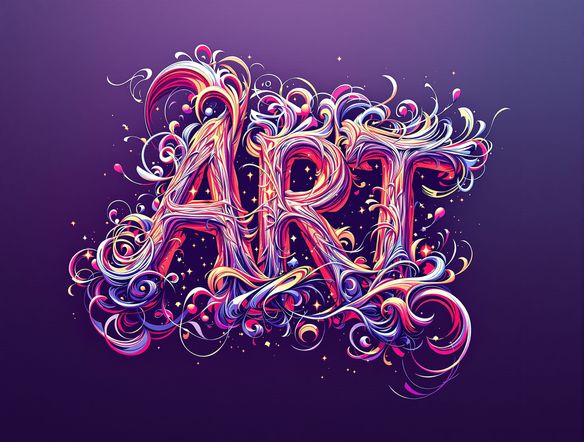 An intricate and dynamic piece of generative typographic design, forming a complex abstract shape from the word 'ART'. Highly detailed, surreal, digital illustration.