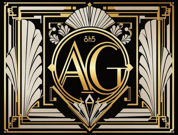 Generate an Art Deco-inspired logo featuring the initials 'AG' intertwined with geometric shapes and elegant lines. Use a metallic color palette of gold and silver, reminiscent of the 1920s.