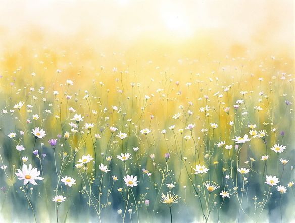 An ethereal watercolor painting of a field of wildflowers at dawn, with soft, diffused light and a dreamy, impressionistic style. Flower drawing ai inspiration.