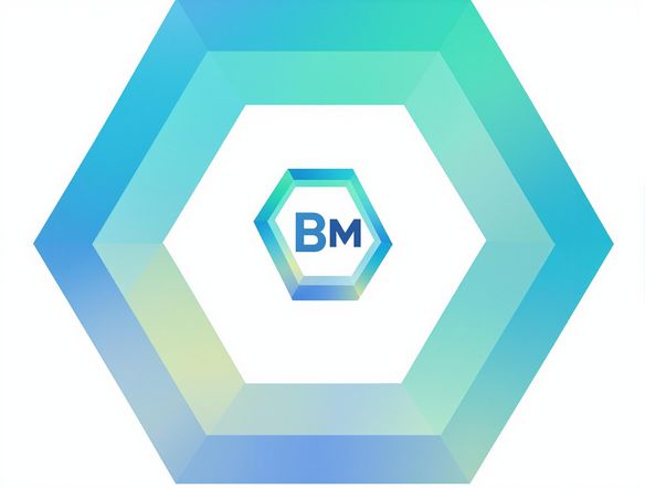 Generate a modern, minimalist logo featuring the initials 'BM' in a hexagon shape, using a gradient of cool blues and greens from a cooler color generator. Emphasize clean lines and a professional aesthetic.