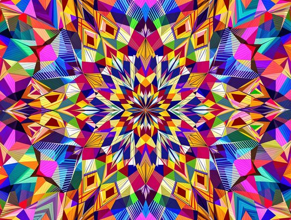 Intricate, vibrant geometric patterns in tessellating shapes, abstract art style, digital illustration, seamless repeat.
