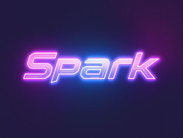 A glowing neon sign featuring the word 'Spark' in a bold, futuristic font. Dark background, vibrant pink and blue colors, realistic neon glow effect, high definition.