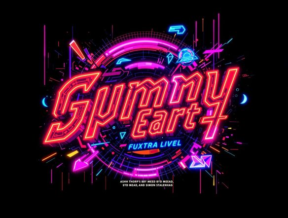 Vibrant word art design with glowing neon effects, showcasing creative text arrangements and dynamic color combinations.