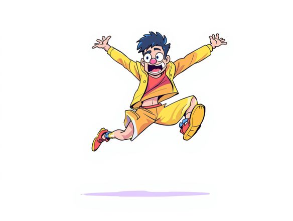 A vibrant cartoon character, full-body shot, jumping against a pure white background, ready for background removal. Clean lines, bold colors, dynamic pose.