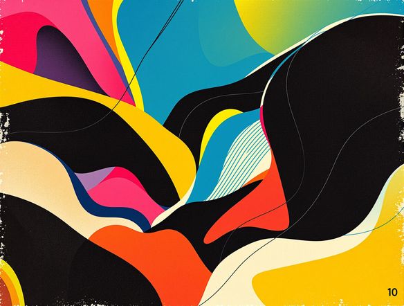 A vibrant, abstract screen print design with bold lines and contrasting colors, generated by an AI digital screen printing tool.