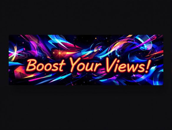 A vibrant youtube thumbnail featuring curved text that reads 'Boost Your Views!' The background includes abstract, swirling colors and dynamic lighting, highlighting the text. Use a modern, sans-serif font.