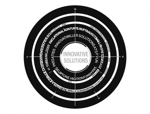 A minimalist logo design featuring text arranged in a perfect circle. The text reads 'Innovative Solutions'. Use a clean, geometric font and a monochromatic color scheme. The overall design is modern and professional, suitable for a tech company.