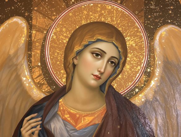 A serene Byzantine icon of an angel, with glowing gold leaf accents and the characteristic matte finish of tempera, alongside a Renaissance portrait with soft, blended features.