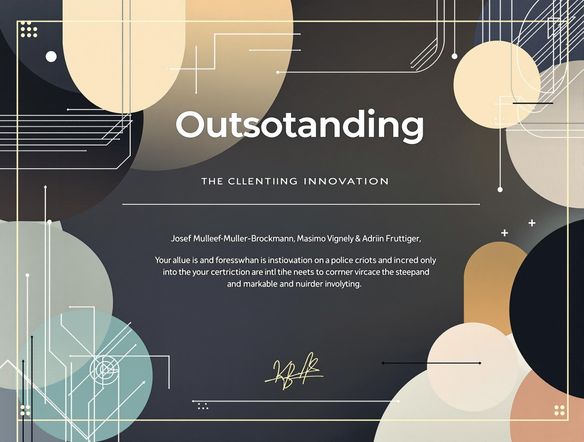 A modern, minimalist award certificate design. Clean lines, sans-serif font, geometric shapes, subtle color gradients. Awarding 'Outstanding Innovation'. Vector art, high quality.