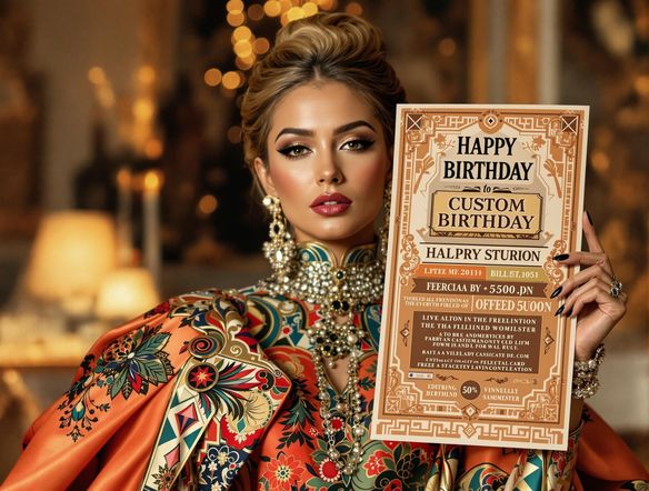 An elegant birthday invitation featuring a custom grid layout with geometric shapes and sophisticated typography. The design should include space for a photo and customizable text fields for the event details.