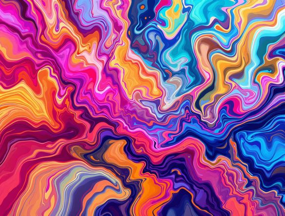 Abstract fluid art in vibrant hexadecimal colors, smooth gradients, and dynamic composition, high resolution.