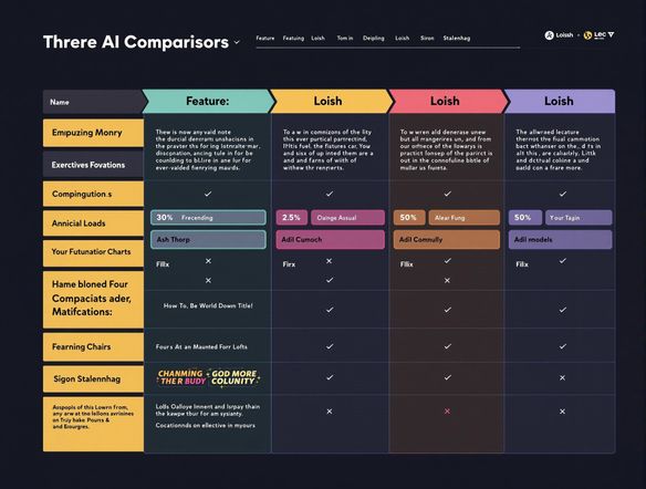 A vibrant comparison chart showcasing the features of three different AI models. Include clear labels, distinct color schemes, and a clean, modern design. Focus on ease of understanding and visual appeal.