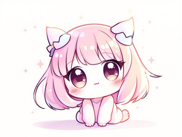 A cute, small chibi character design, stylized as a kawaii illustration, with big expressive eyes and a friendly smile. Pastel color palette.