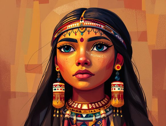 A digital painting of a stylized Native American doll, inspired by traditional Hopi art, with a modern, artistic flair, emphasizing cultural motifs and vibrant colors.